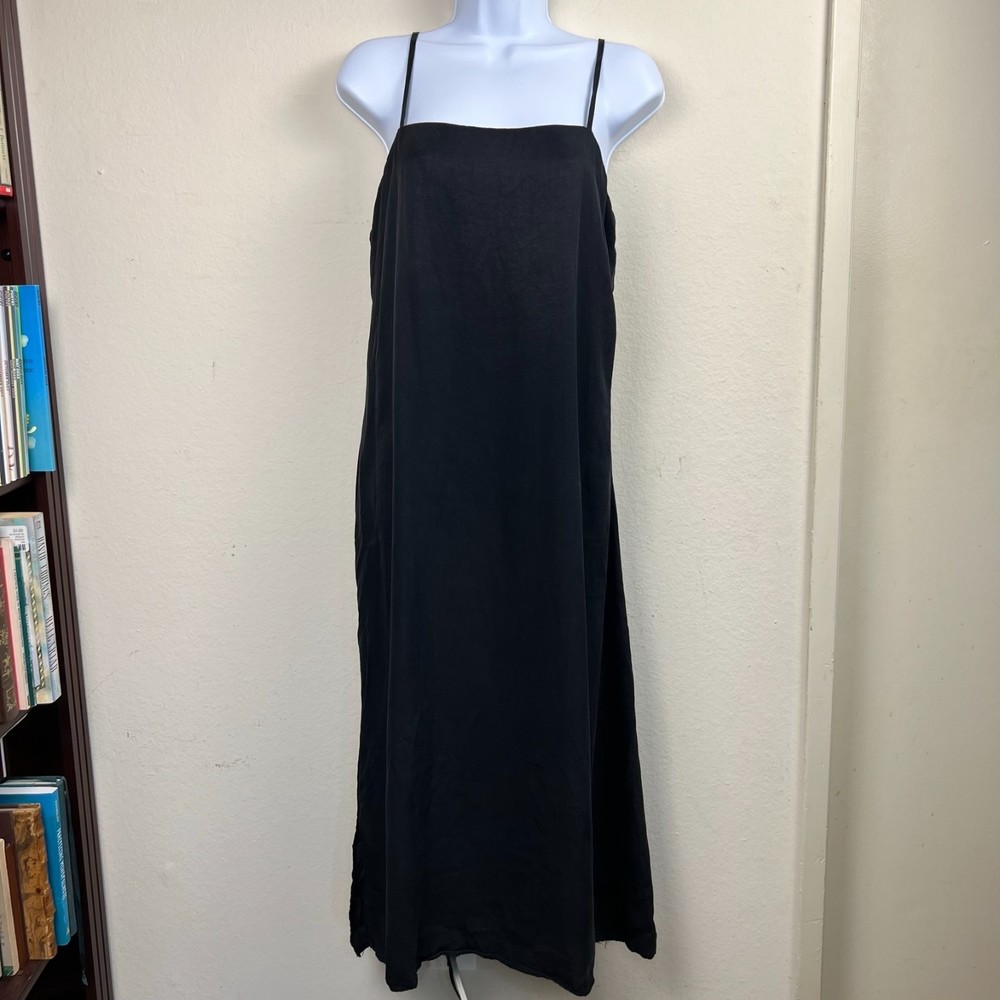 Zara - Spaghetti Strap, Black Midi Dress with Slit Size Medium